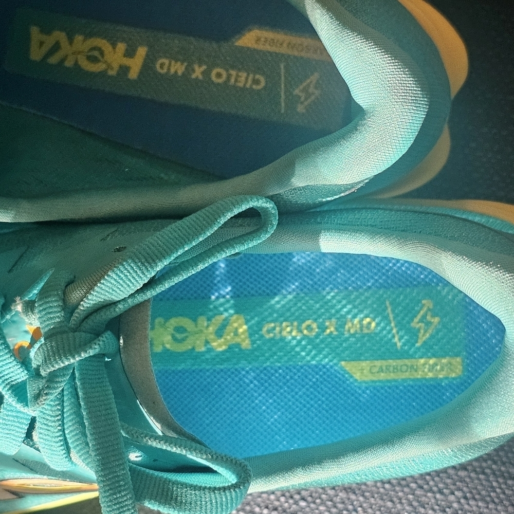 Hoka Blue and Yellow Athletic Shoes with Traction Sole - Picture 10 of 13